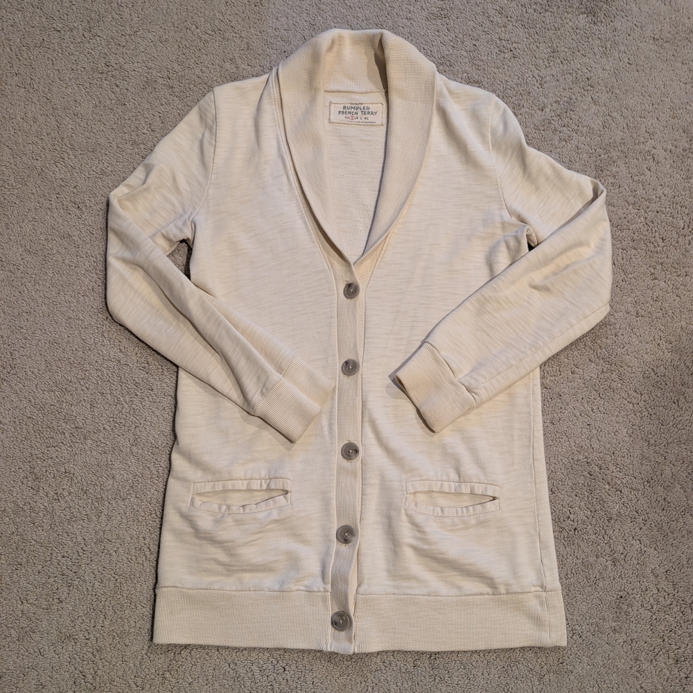 J. Crew Rumpled French Terry Cream Button-Up Cardigan Women's Small